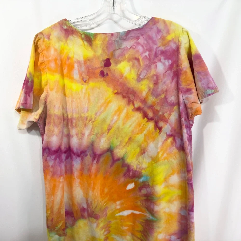 Las Olas Large Dress Handmade Tie‎ Dye Fringe Hem Short Sleeve Shift Knee249